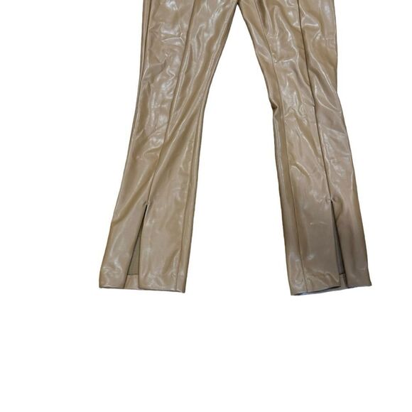 Abercrombie & Fitch Skinny Ultra High Rise Vegan Leather Split Hem Pants Tan - Picture 6 of 10